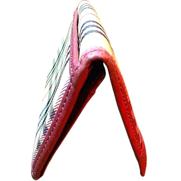 Burberry Classic Plaid Burgundy Leather Trim Cardholder Wallet Bifold NovaCheck - Picture 4 of 12